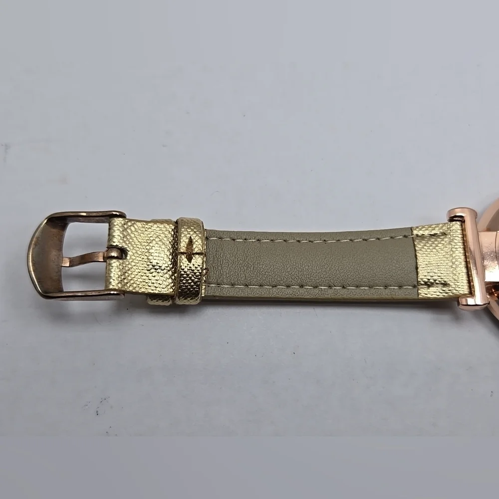 Womens Strada Rose Gold Tone Diamond Cut Bezel Watch Leather Sparkle New Battery